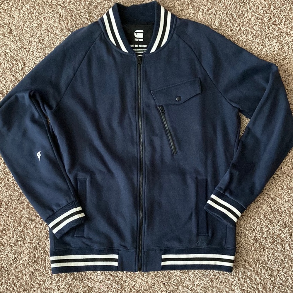 G-Star RAW navy blue zip up varsity jacket men’s size large